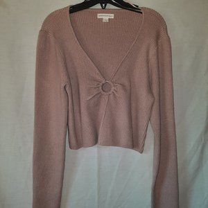 Aeropostale Plus Size Ribbed Keyhole Cropped Flyaway Sweater; Beige; size XL